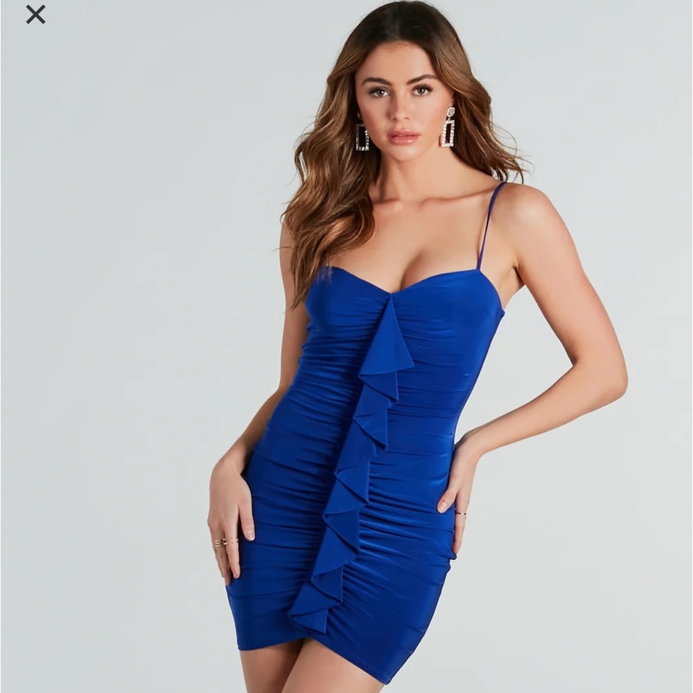 Blue bodycon ruffle dress